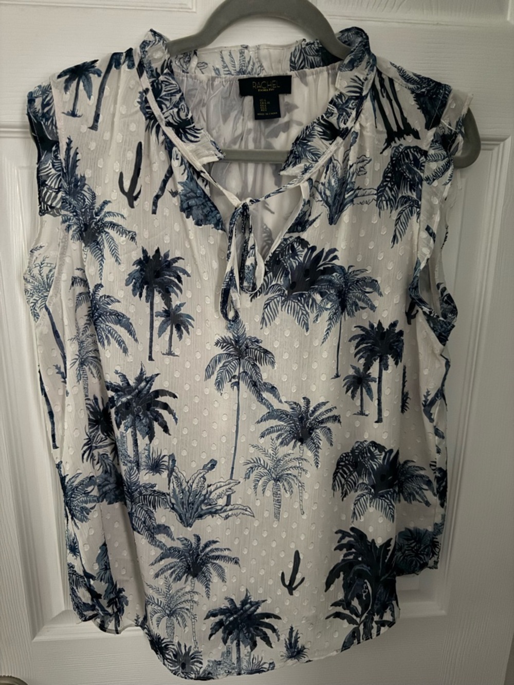 RACHEL Rachel Roy White & Navy Palm-Print Tie-Neck Camisole